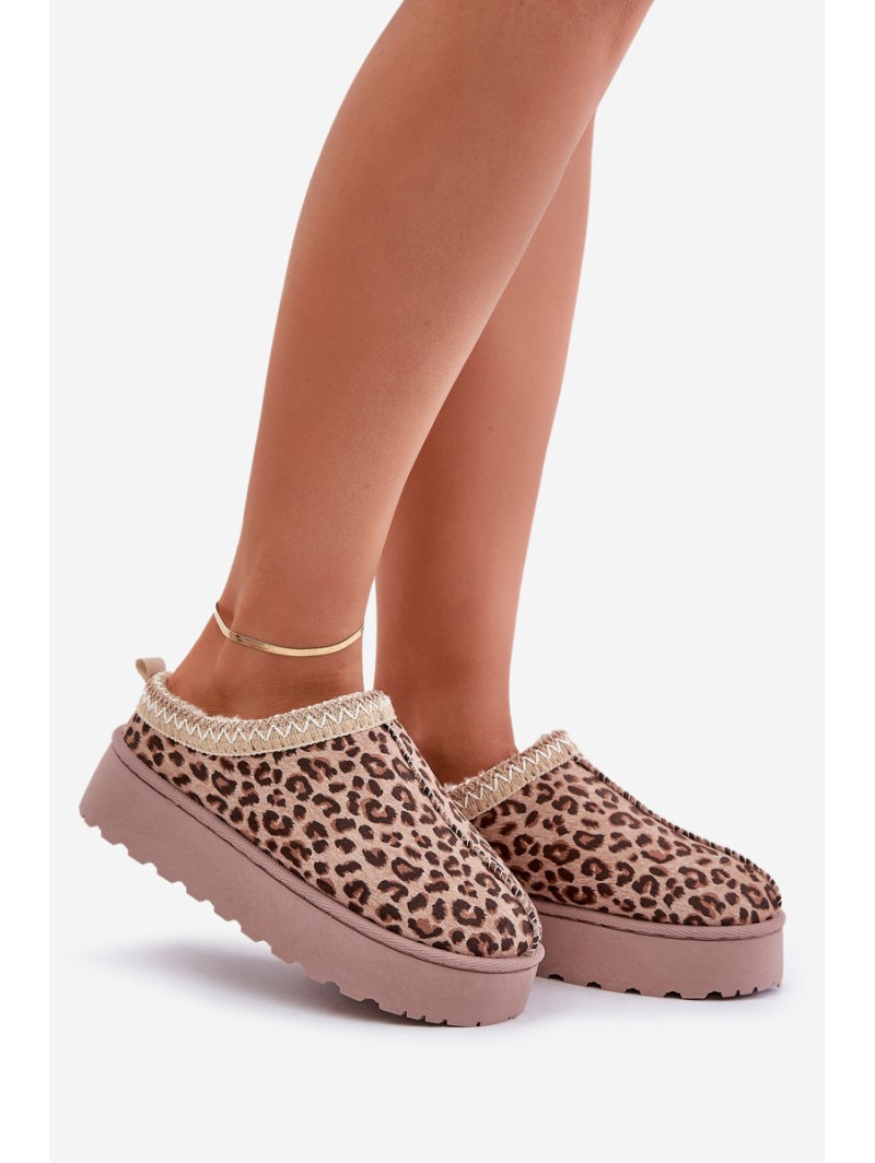 Women's Platform Snow Boots Insulated With Fur Leopard Brown Straps