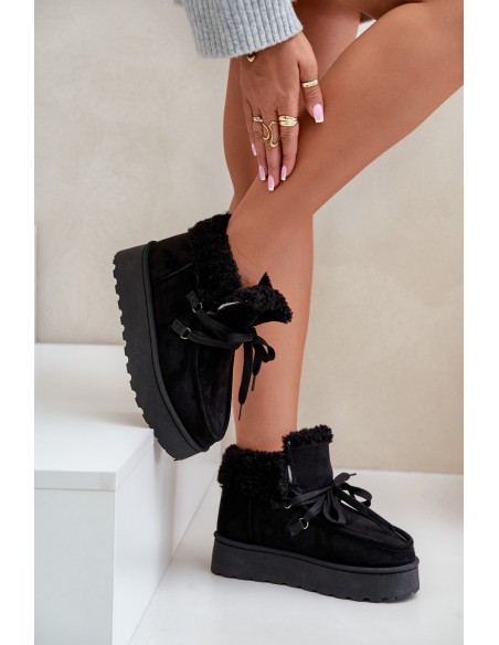 Women's Lace-Up Snow Boots with Thick Sole Black Loso