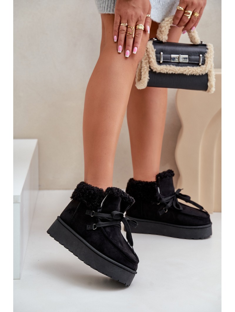 Women's Lace-Up Snow Boots with Thick Sole Black Loso