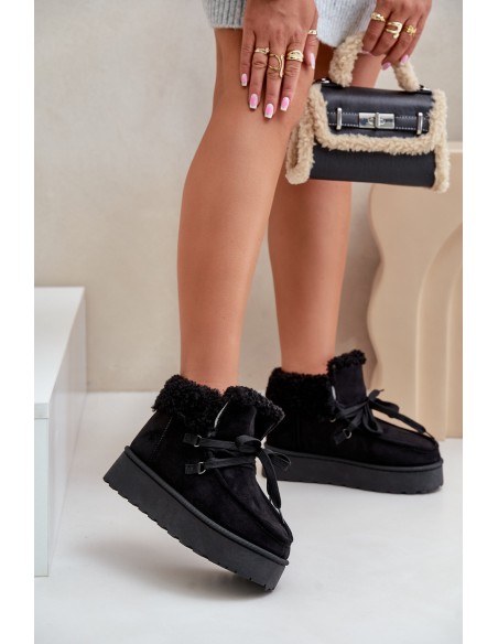 Women's Lace-Up Snow Boots with Thick Sole Black Loso