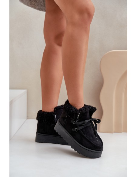 Women's Lace-Up Snow Boots with Thick Sole Black Loso