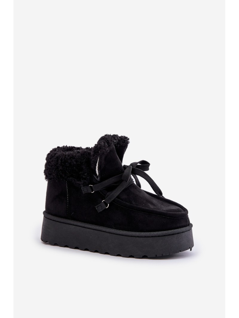 Women's Lace-Up Snow Boots with Thick Sole Black Loso