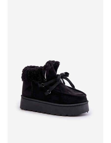 Women's Lace-Up Snow Boots with Thick Sole Black Loso