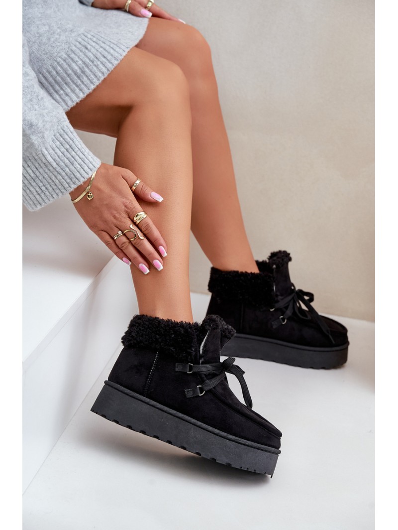 Women's Lace-Up Snow Boots with Thick Sole Black Loso