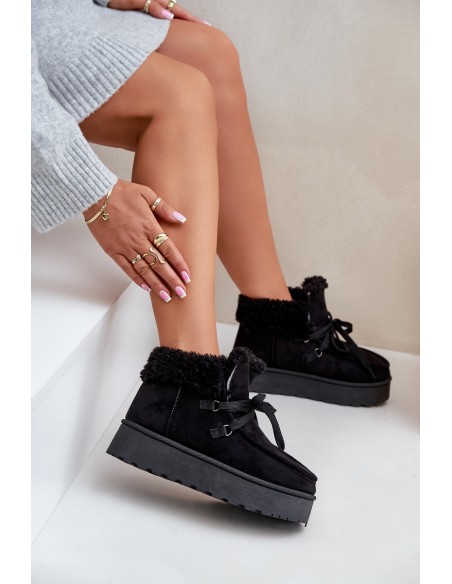 Women's Lace-Up Snow Boots with Thick Sole Black Loso