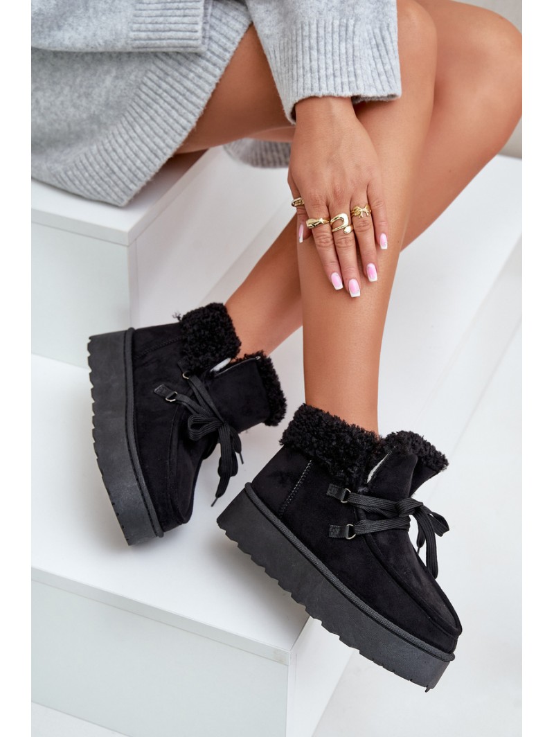 Women's Lace-Up Snow Boots with Thick Sole Black Loso