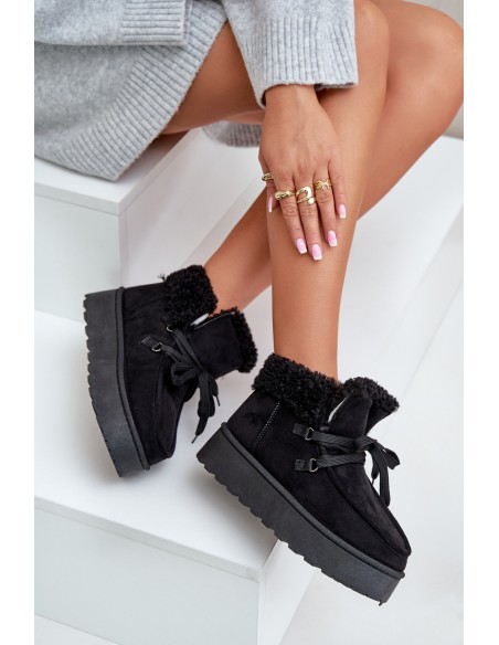 Women's Lace-Up Snow Boots with Thick Sole Black Loso