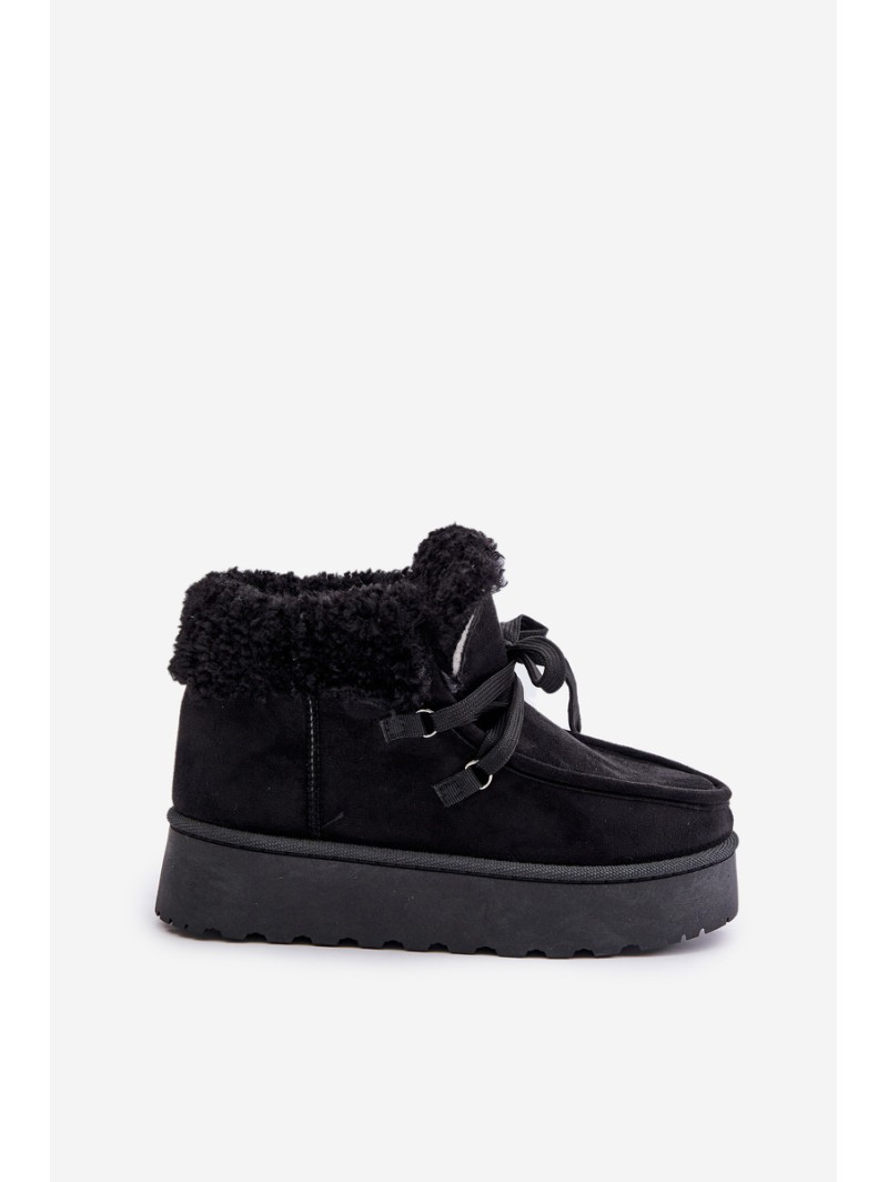 Women's Lace-Up Snow Boots with Thick Sole Black Loso