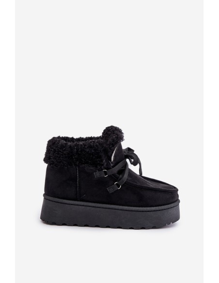 Women's Lace-Up Snow Boots with Thick Sole Black Loso