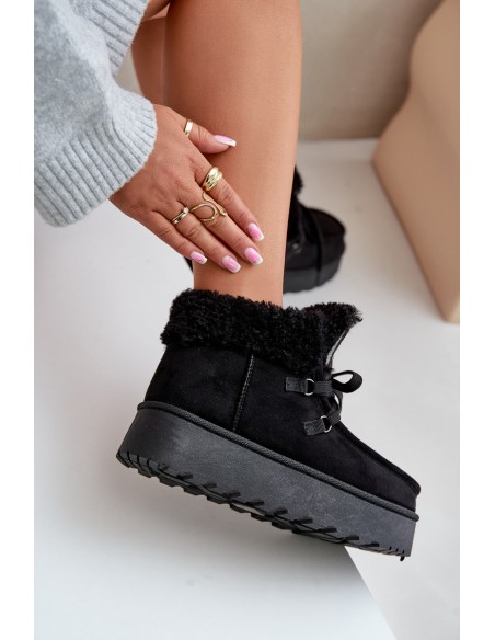 Women's Lace-Up Snow Boots with Thick Sole Black Loso