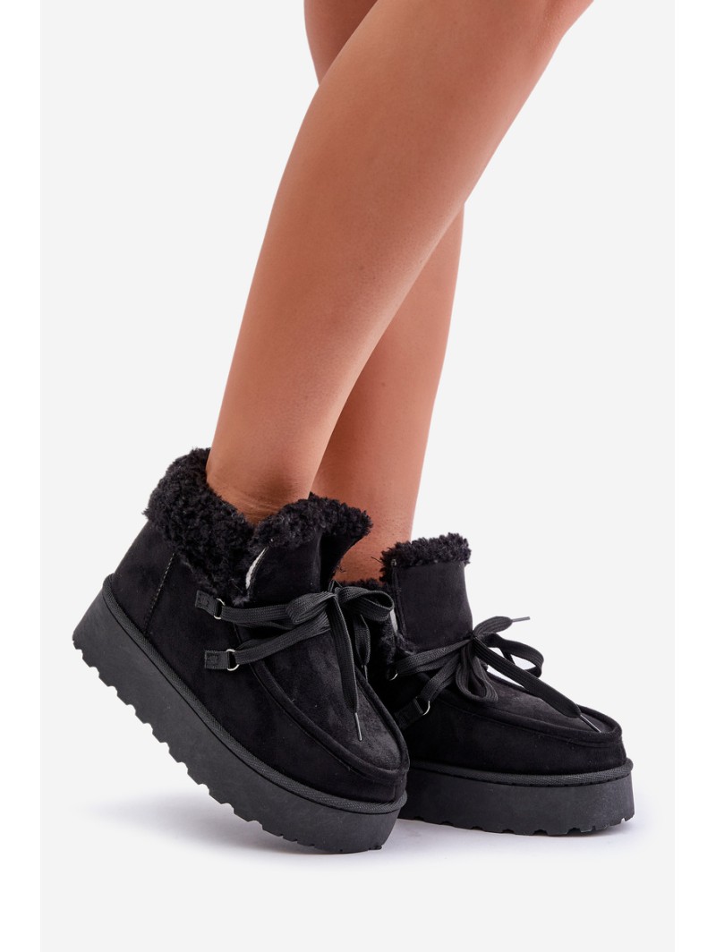 Women's Lace-Up Snow Boots with Thick Sole Black Loso