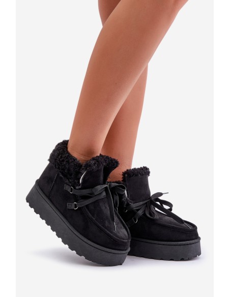 Women's Lace-Up Snow Boots with Thick Sole Black Loso