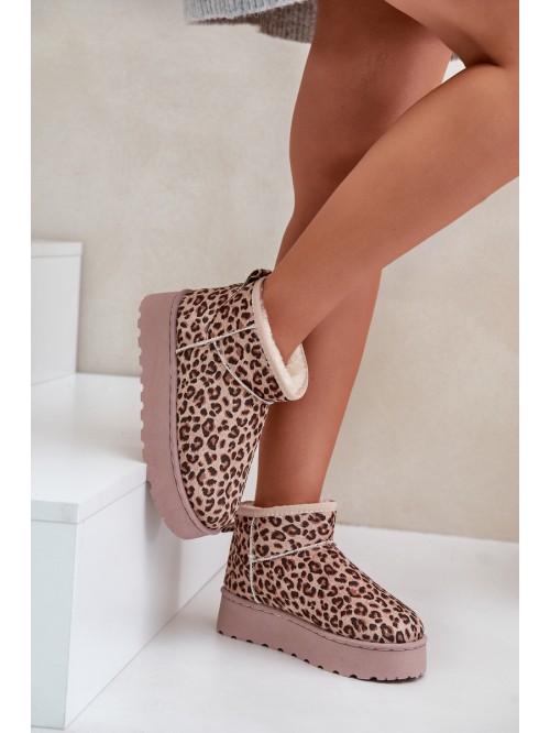 Women's Snow Boots With Leopard Print On Platform Insulated With Fur Brown Xamella