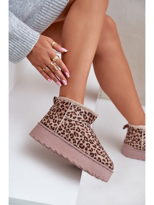 Women's Snow Boots With Leopard Print On Platform Insulated With Fur Brown Xamella 2