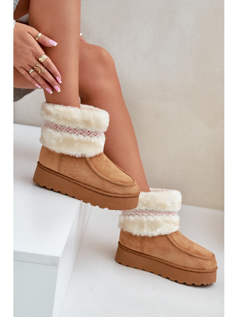 Women's Snow Boots On A Platform With Fur And Pattern Camel Deepanti