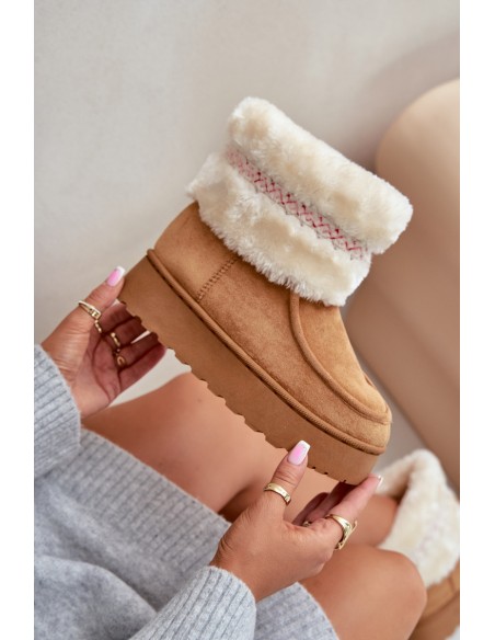 Women's Snow Boots On A Platform With Fur And Pattern Camel Deepanti