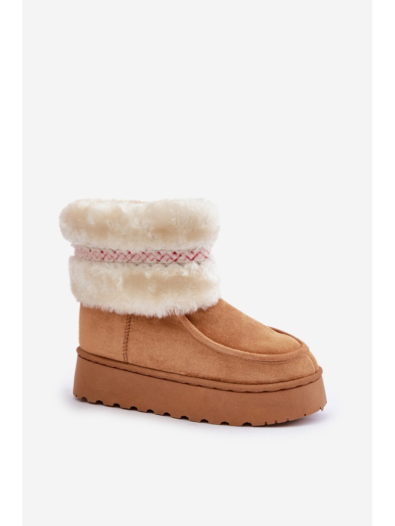 Women's Snow Boots On A Platform With Fur And Pattern Camel Deepanti