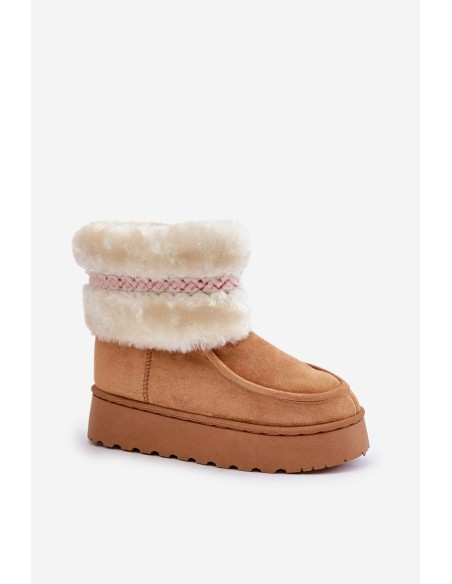 Women's Snow Boots On A Platform With Fur And Pattern Camel Deepanti