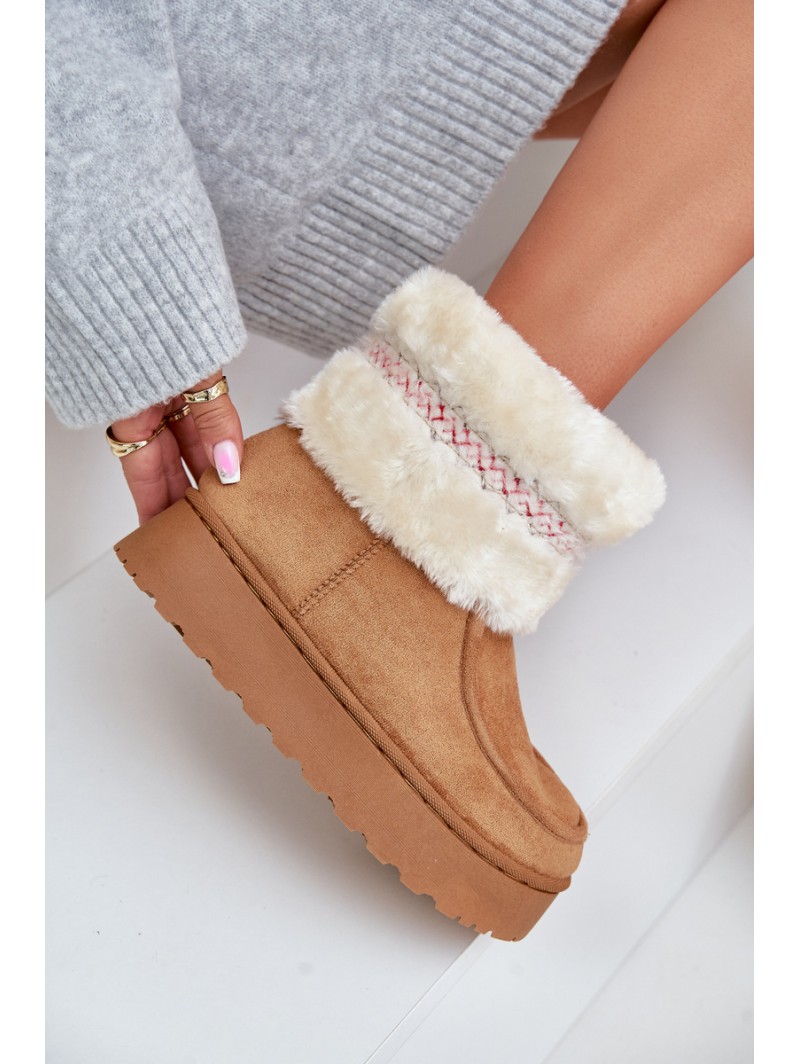 Women's Snow Boots On A Platform With Fur And Pattern Camel Deepanti