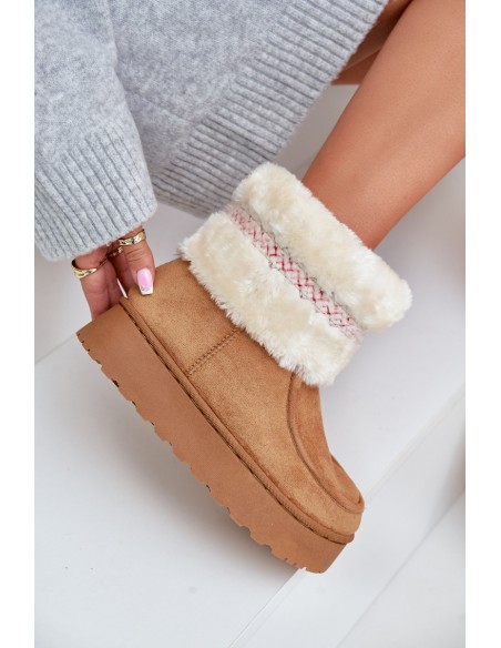 Women's Snow Boots On A Platform With Fur And Pattern Camel Deepanti