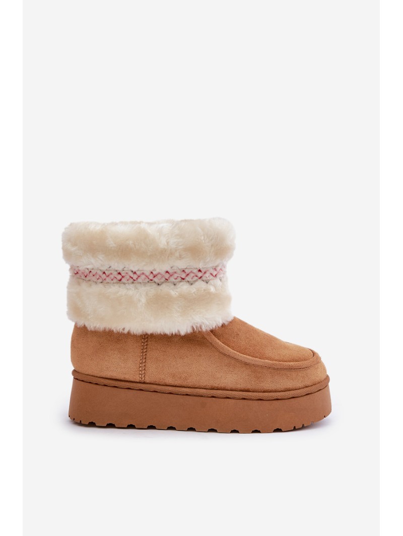 Women's Snow Boots On A Platform With Fur And Pattern Camel Deepanti