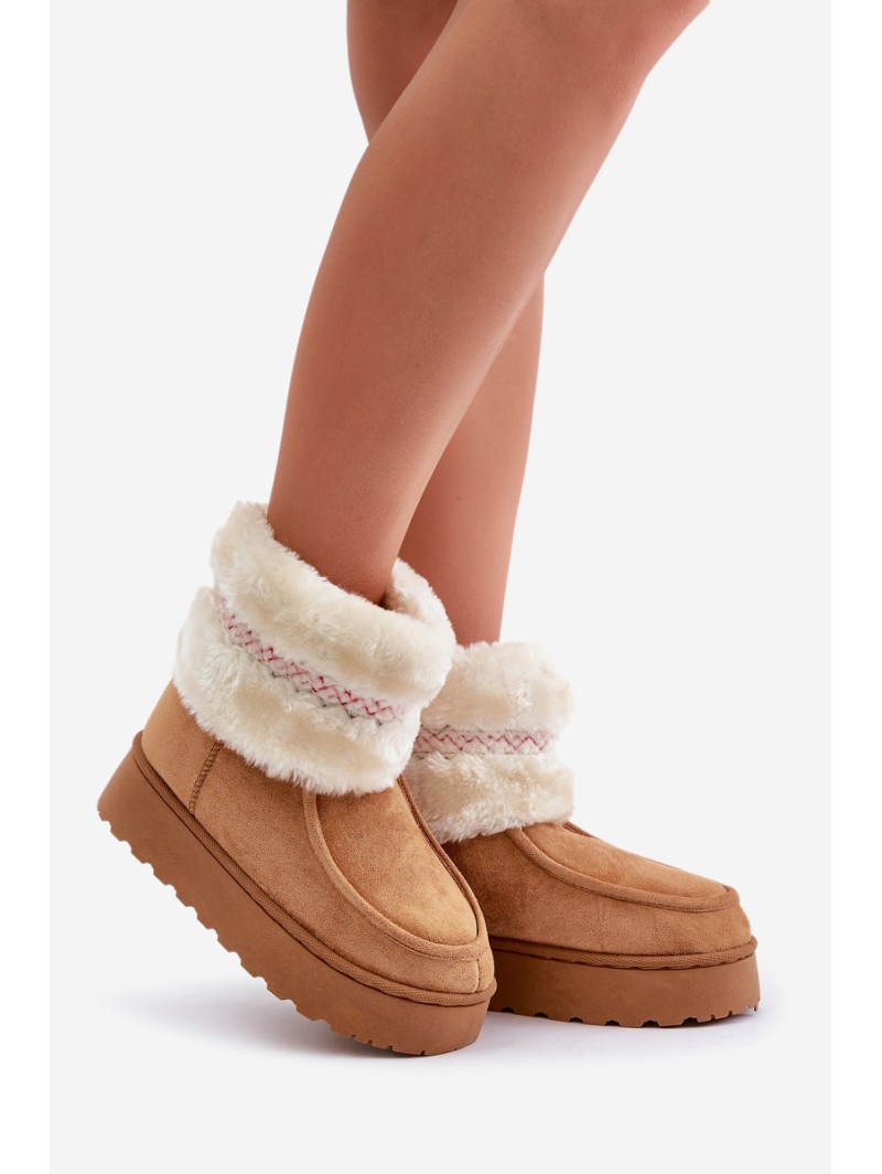 Women's Snow Boots On A Platform With Fur And Pattern Camel Deepanti