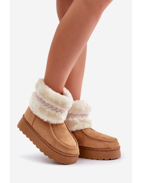 Women's Snow Boots On A Platform With Fur And Pattern Camel Deepanti