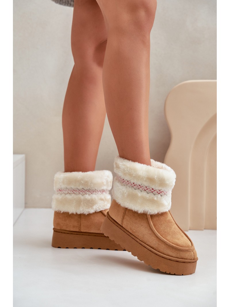 Women's Snow Boots On A Platform With Fur And Pattern Camel Deepanti