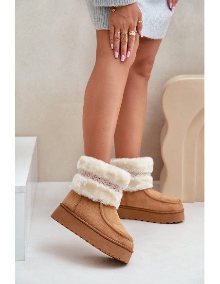 Women's Snow Boots On A Platform With Fur And Pattern Camel Deepanti