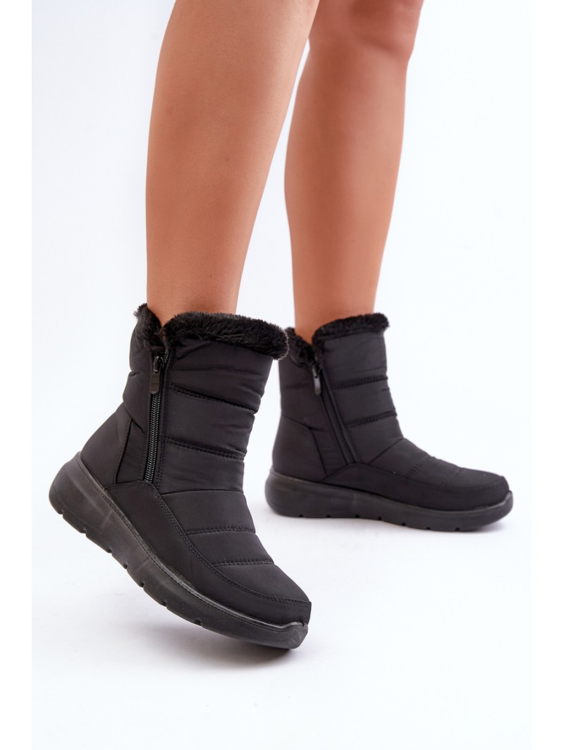 Women's Snow Boots With Zipper And Fur Black Dritane