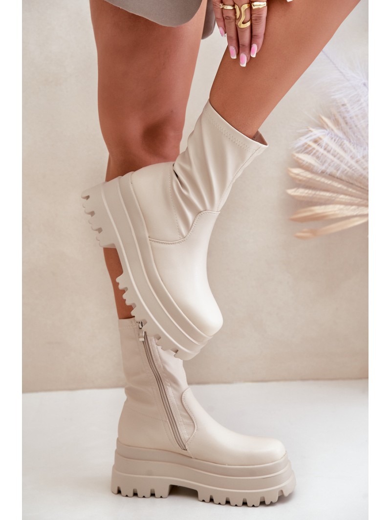 Boots On Massive Platform Light Beige Florinara