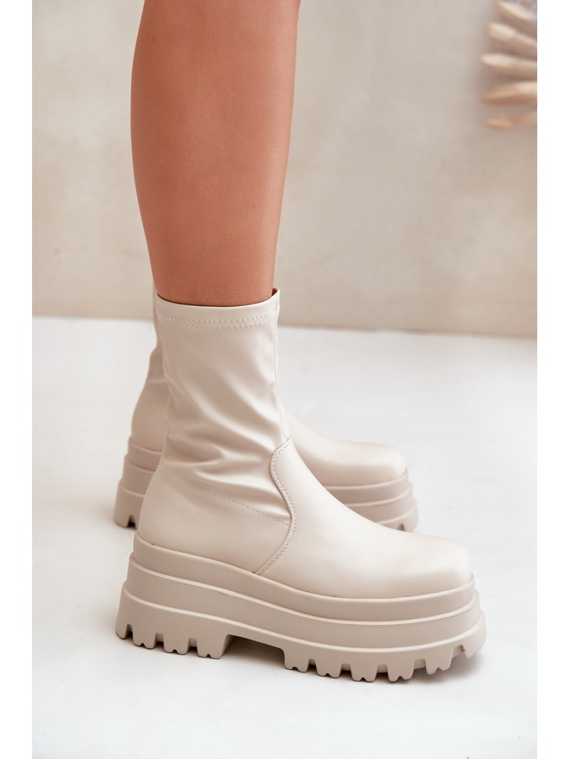 Boots On Massive Platform Light Beige Florinara