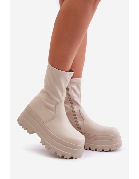 Boots On Massive Platform Light Beige Florinara