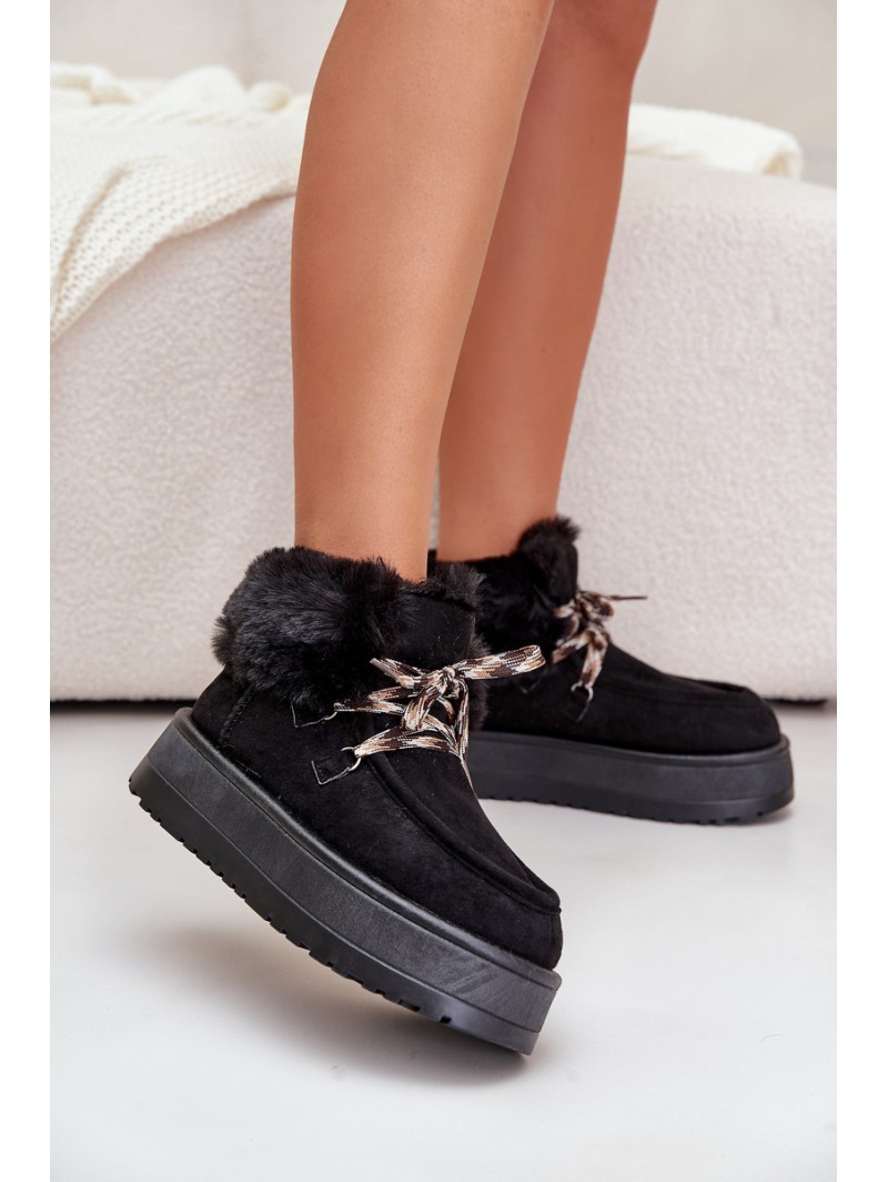 Women's Lace-Up Snow Boots with Thick Sole Black Loso