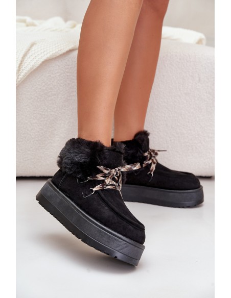 Women's Lace-Up Snow Boots with Thick Sole Black Loso