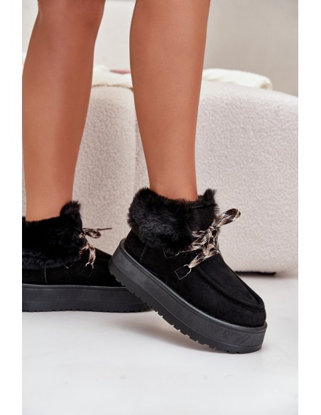 Women's Lace-Up Snow Boots with Thick Sole Black Loso