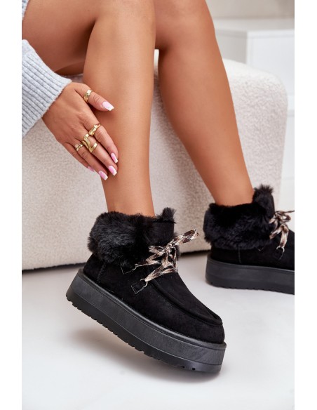 Women's Lace-Up Snow Boots with Thick Sole Black Loso