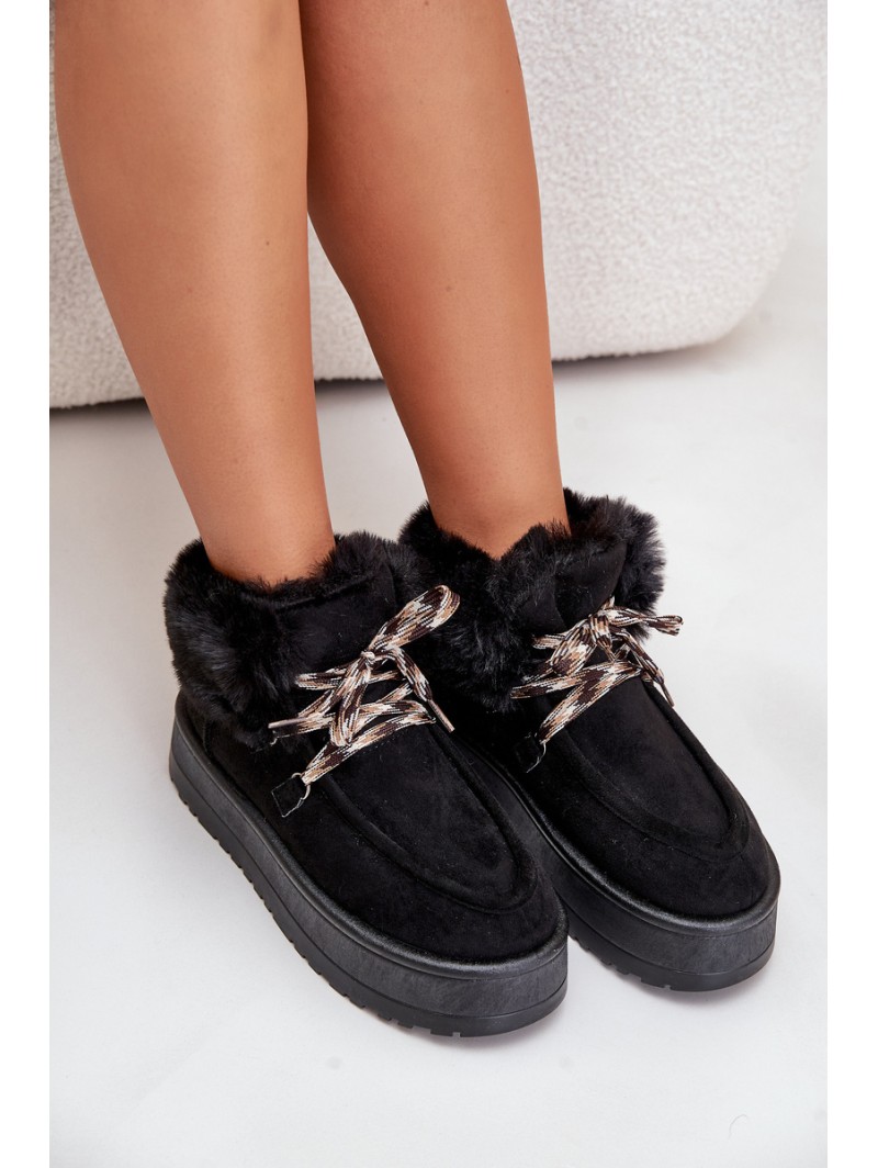 Women's Lace-Up Snow Boots with Thick Sole Black Loso