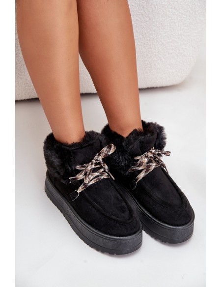 Women's Lace-Up Snow Boots with Thick Sole Black Loso