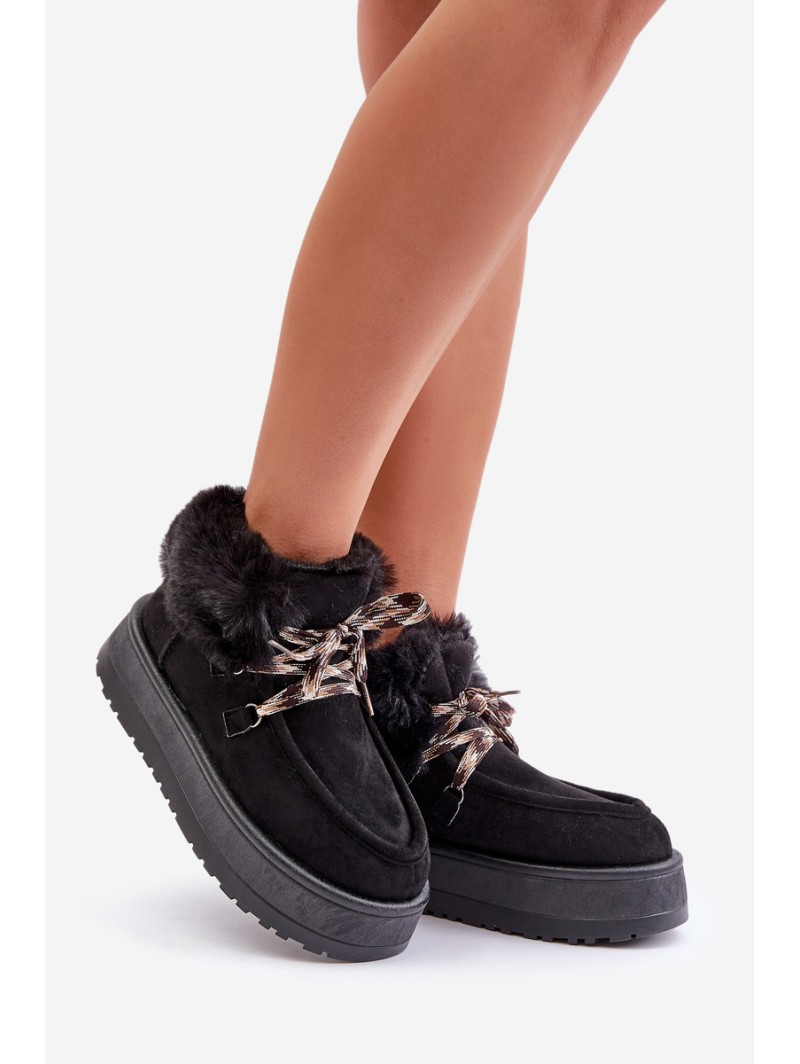 Women's Lace-Up Snow Boots with Thick Sole Black Loso