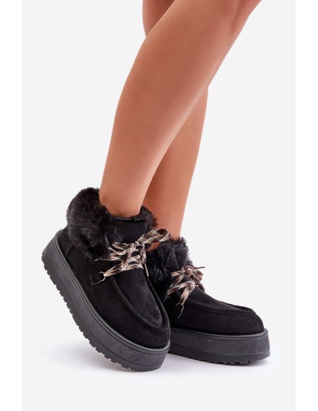 Women's Lace-Up Snow Boots with Thick Sole Black Loso