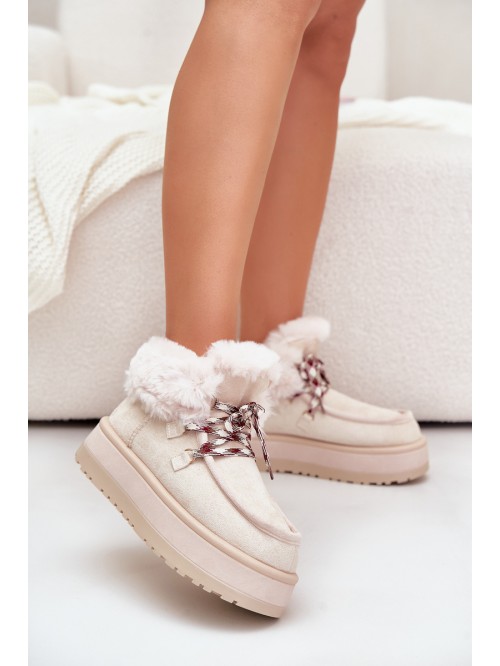 Low women's snow boots on a platform with fur light beige Neathren 2