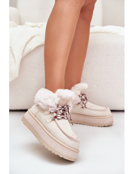 Low women's snow boots on a platform with fur light beige Neathren