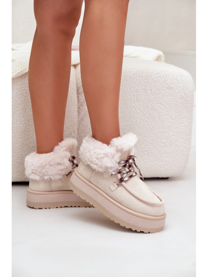 Low women's snow boots on a platform with fur light beige Neathren