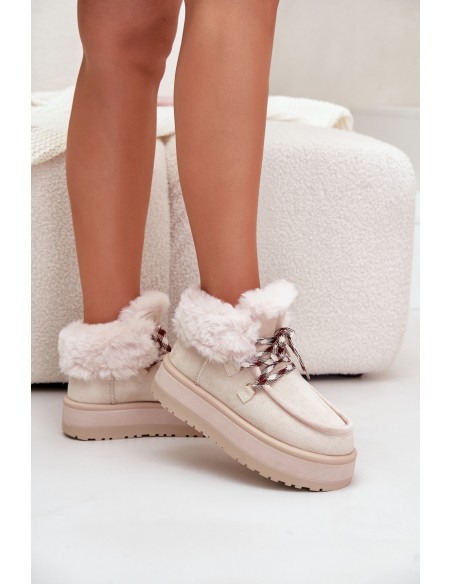 Low women's snow boots on a platform with fur light beige Neathren