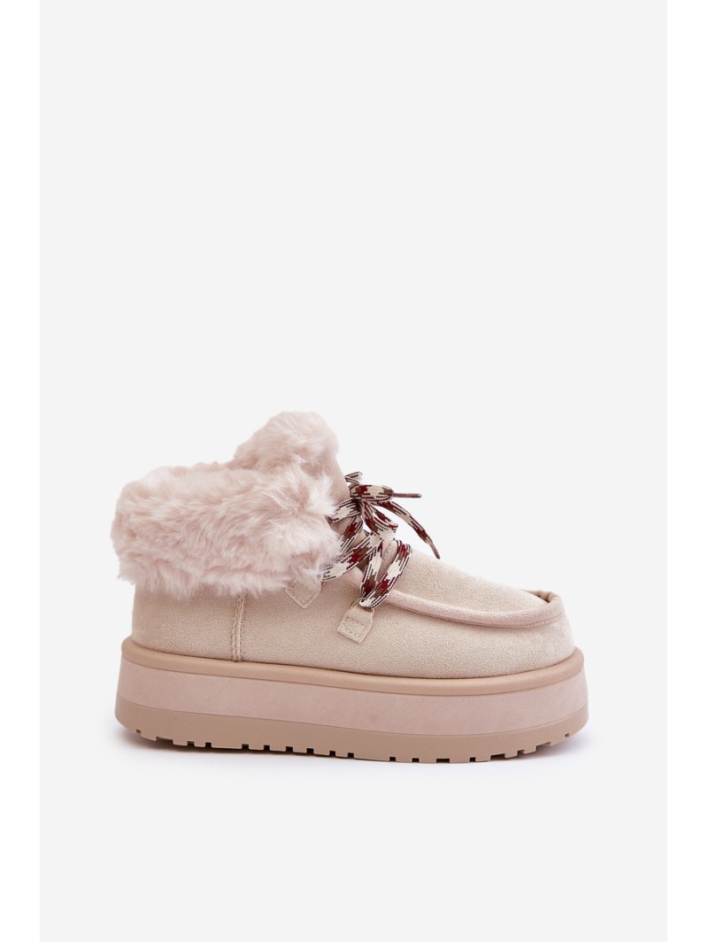 Low women's snow boots on a platform with fur light beige Neathren