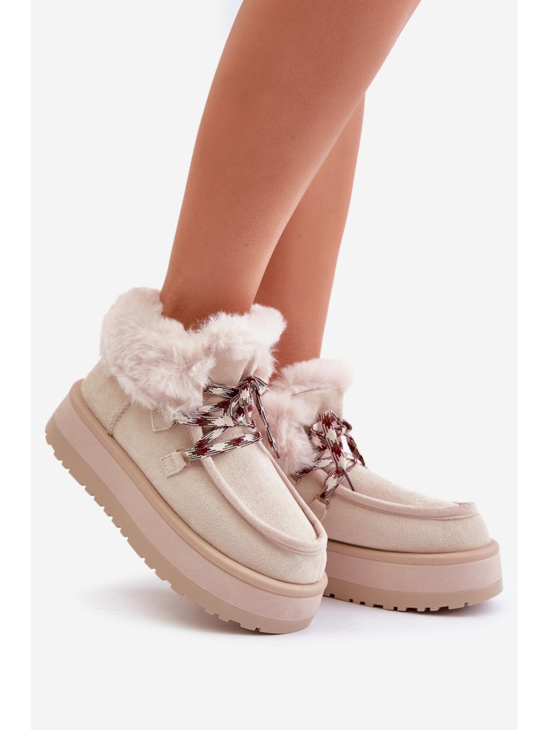 Low women's snow boots on a platform with fur light beige Neathren