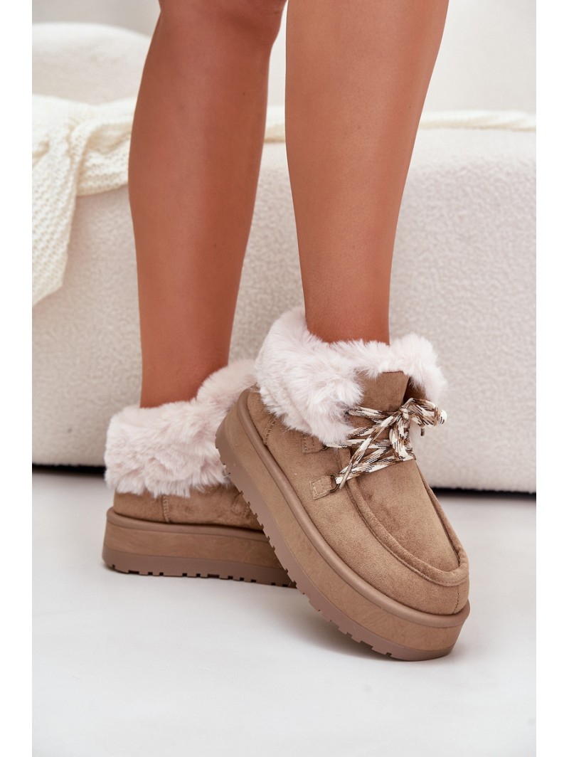 Low women's snow boots on a platform with fur dark beige Neathren