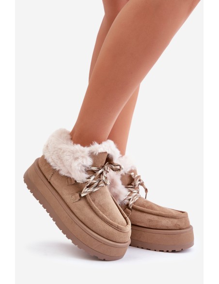 Low women's snow boots on a platform with fur dark beige Neathren