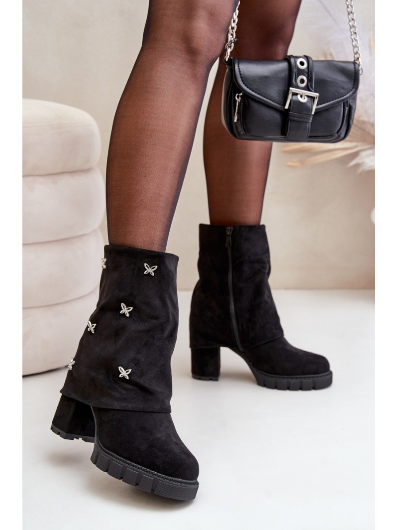 Embellished ankle boots with rolled cuff on heel black Esadora